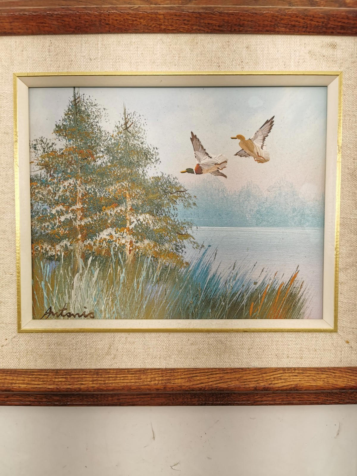 ANTONIO VINTAGE BEAUTIFUL TREE, RIVER, DUCK Painting
