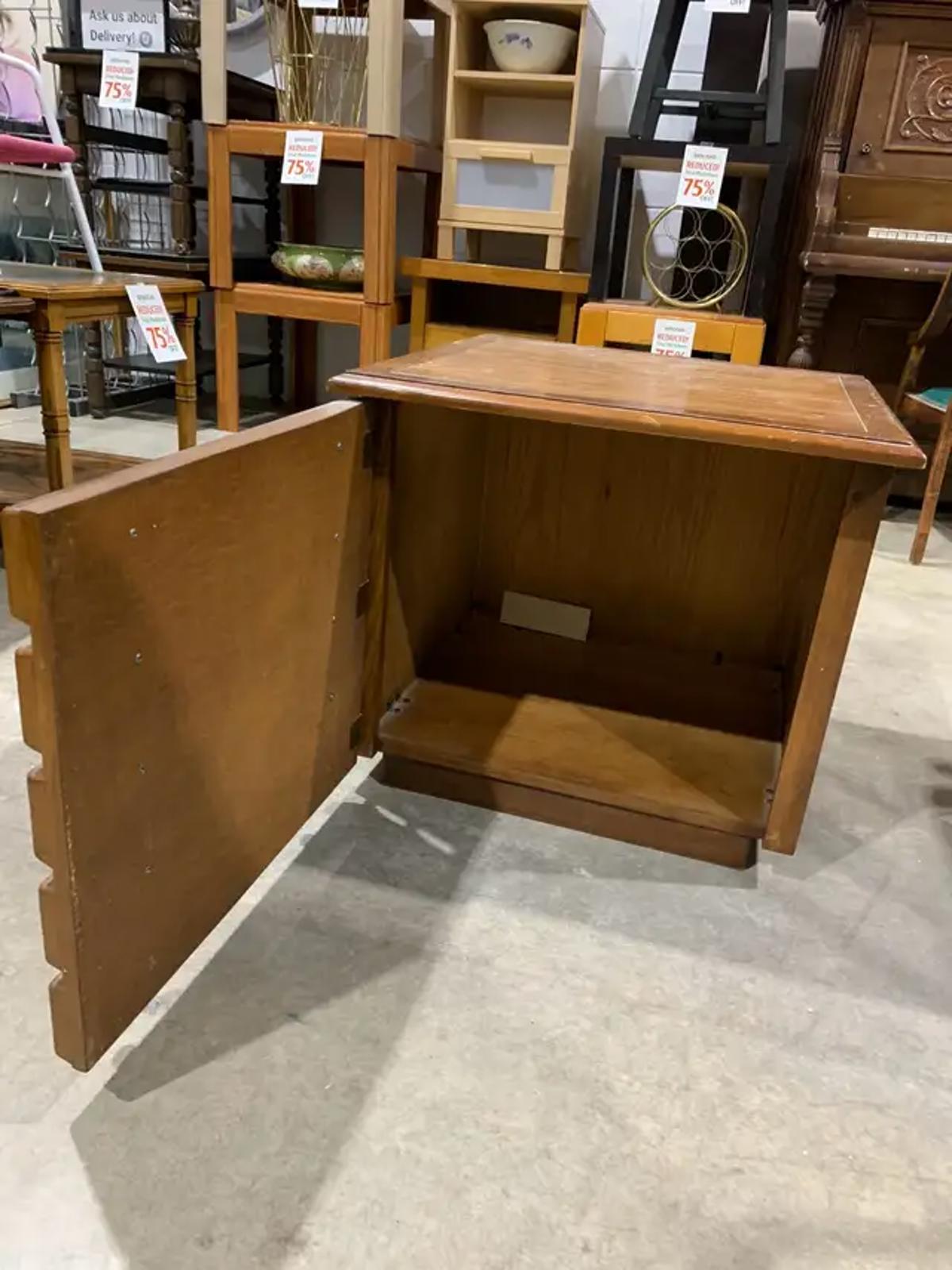 Wood Side Table with draw effect door