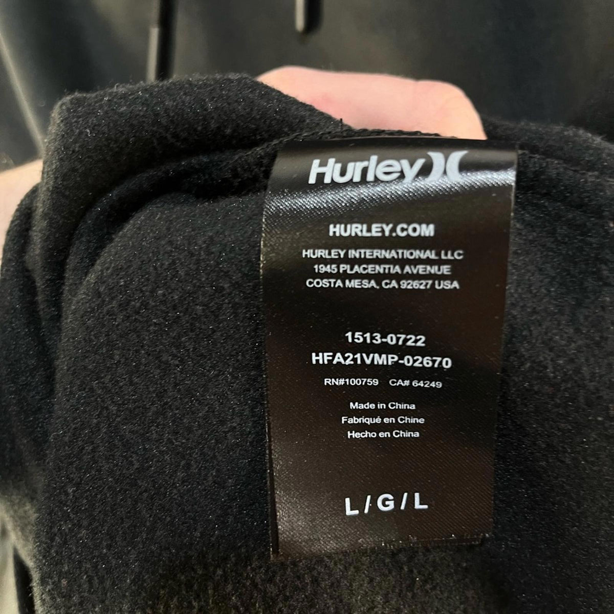 Hurley hoodie men’s black Size L