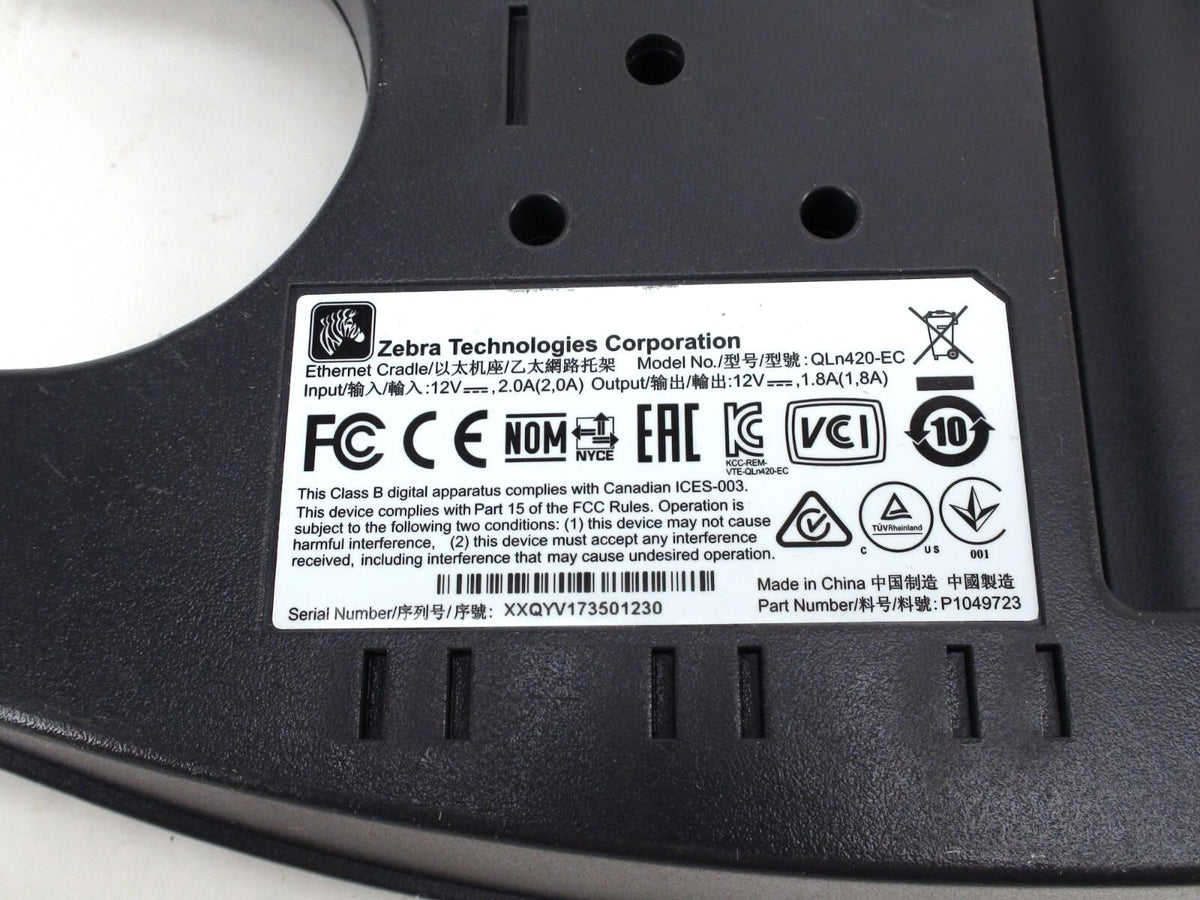 Zebra QLn420 Thermal Printer Ethernet Cradle W Original AC Adapter - No Printer