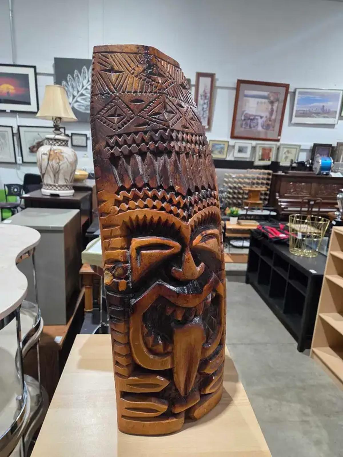 Unique Wooden Handcarved Tiki Statue 26"