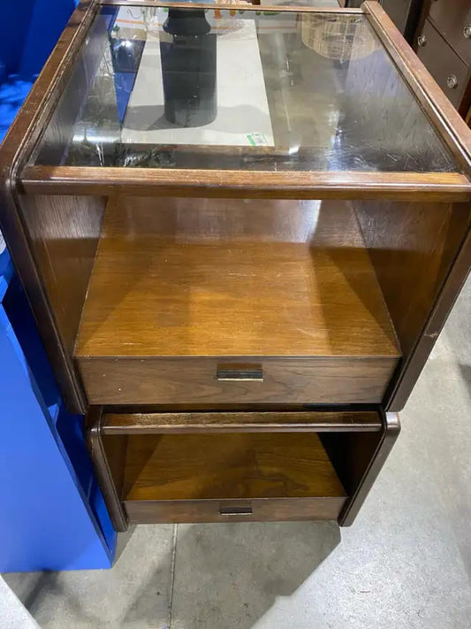 Set of two Glass Top 70’s Side Tables with drawers