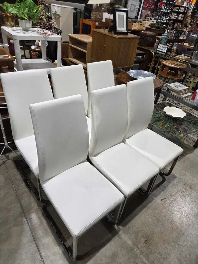 White Vinyl Dining Chairs Set - 6 Available