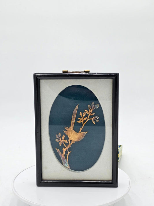 Vintage Chinese Bird Art, Framed Wooden Art, Country Cottage Decor