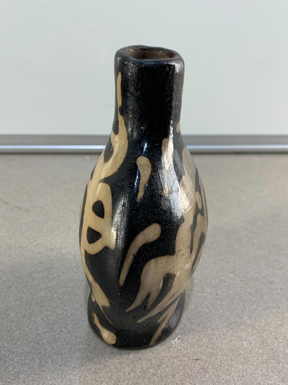 Modern Ceramic Vase Dark Brown or Black with Beige Circular Swirl