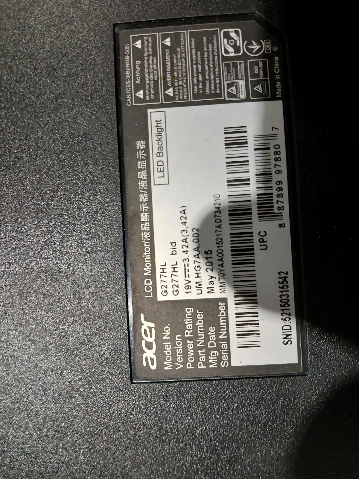 Acer G277HL Monitor UNTESTED