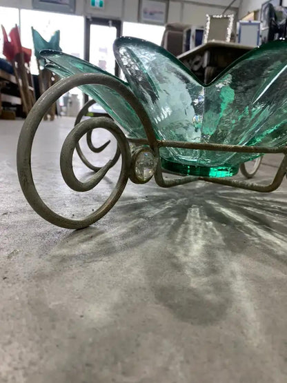 Glass Flower Bowl on Metal Stand