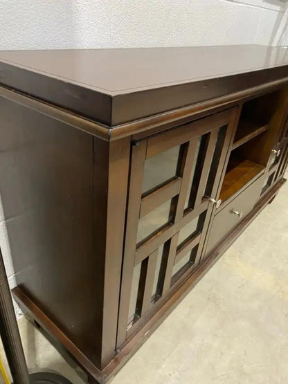 Large Brown TV Sideboard with Glass Doors