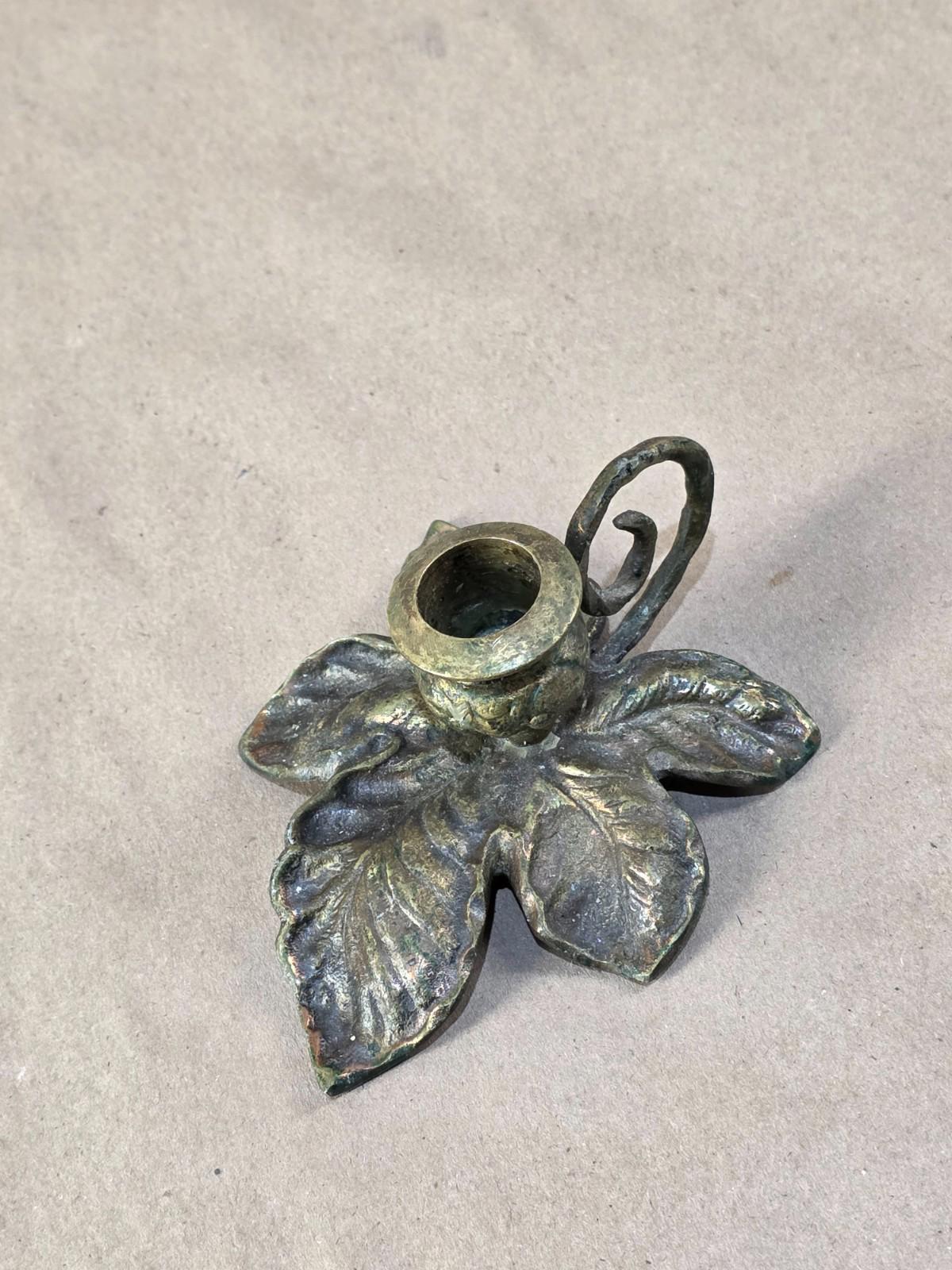 Vintage Early 20th Century Japanese Brass Lily Pad Candle Holder