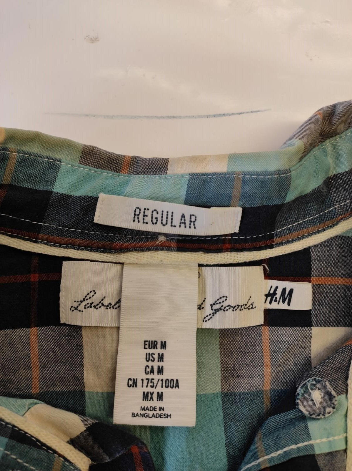 H&M L.O.G.G Shirt M Medium Blue Button-Up Regular Fit Plaid Short Sleeves Mens