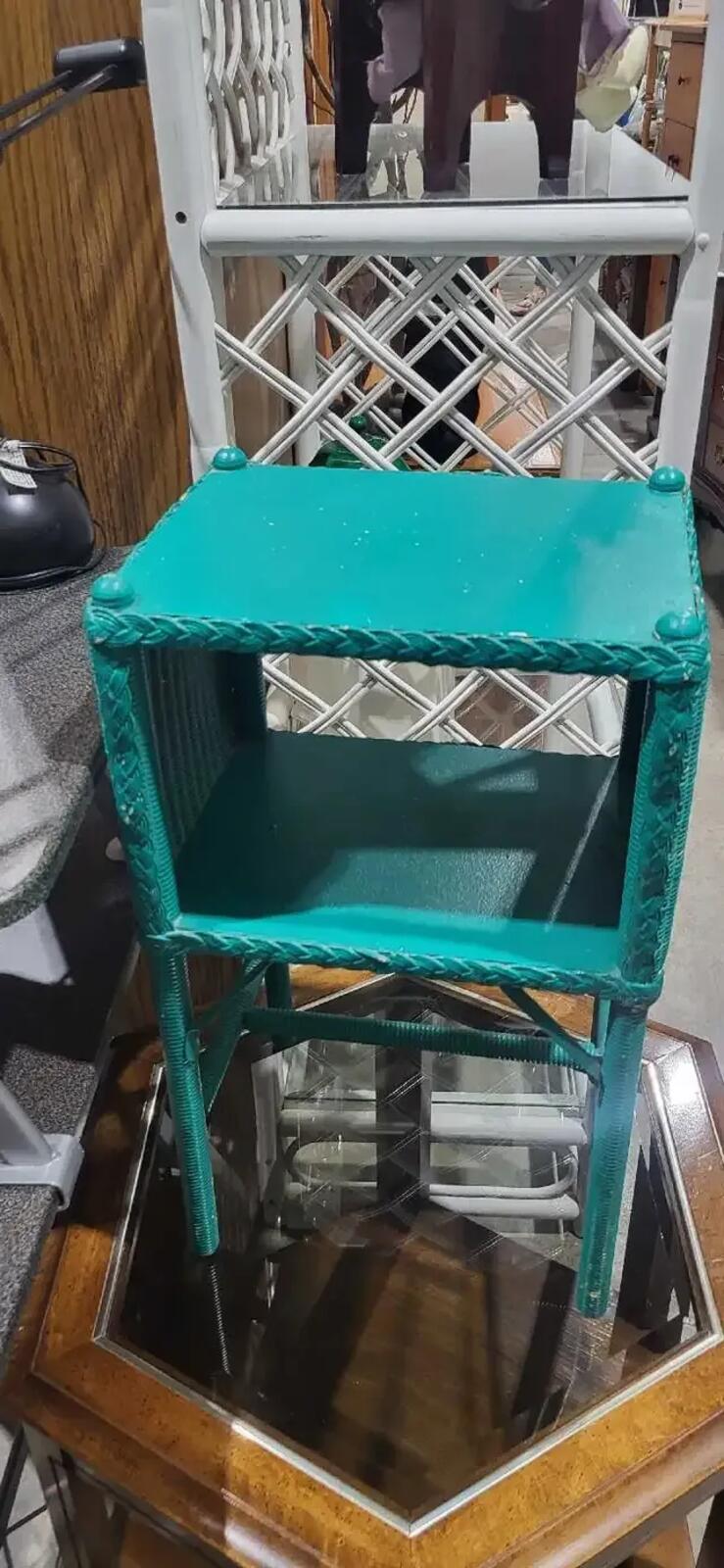 Teal Wicker Side Table