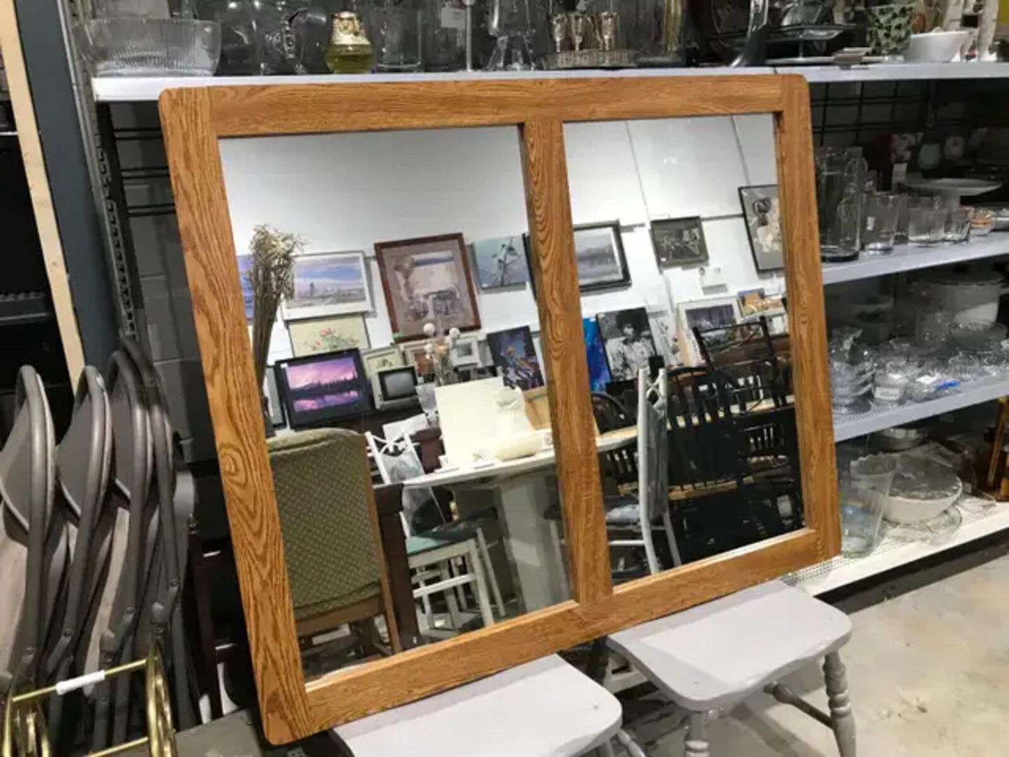 Large Mirror with Wood Frame 47.5 x 39