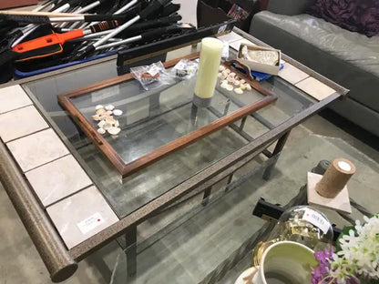 Glass topped coffee table + end tables
