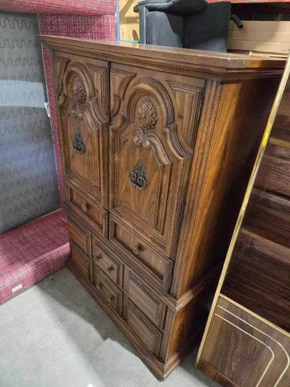 Vintage Solid Carved Wood Style Armoire