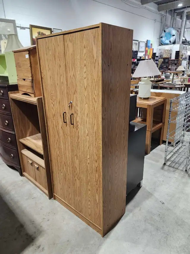 Oak Wardrobe with Multiple Shelves