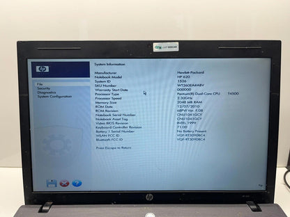 HP 620 Pentium T4500 @ 2.30 GHz 2GB RAM No HDD No OS No Battery
