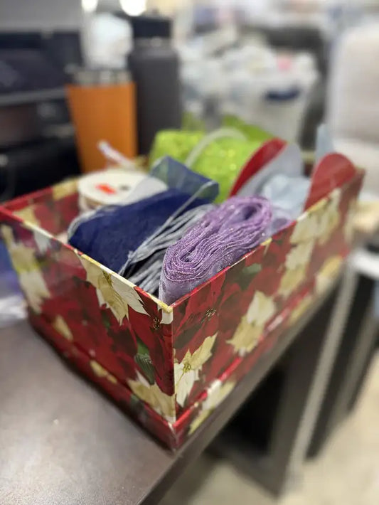 Box Of Assorted Colorful Festive Ribbons