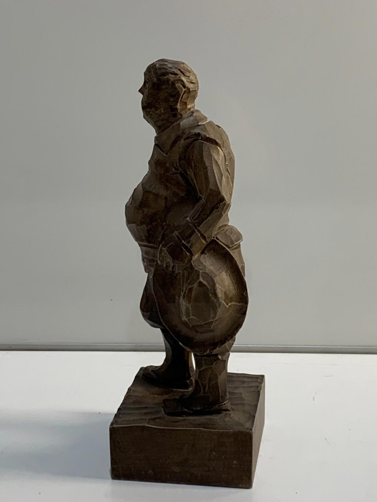 Figurine vintage en bois sculpté de Sancho Panza par Ouro Arteania, fabriquée en Espagne