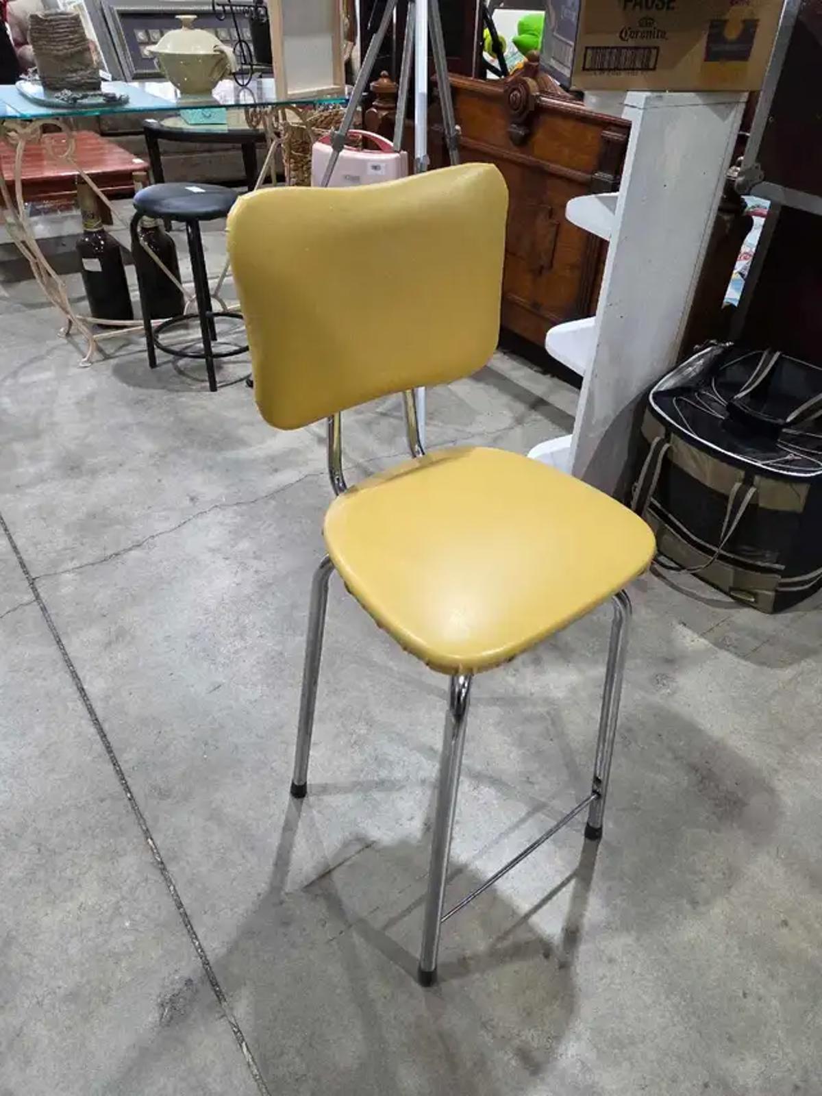 Vintage Chrome/Yellow Stool - 24"
