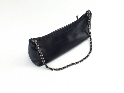 Derek Alexander Black Leather Purse With Chain Strap 12" x 4"