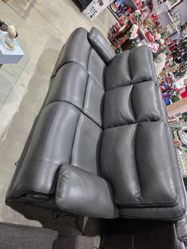 Grey Faux Leather Power Reclining Sofa