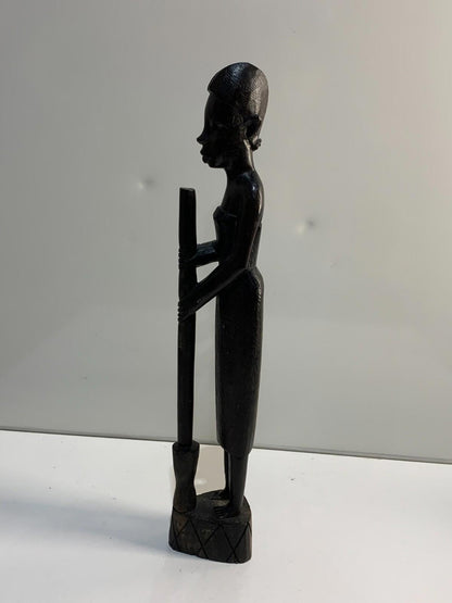 Vintage Woman with mortar and pestle Wood Sculpture