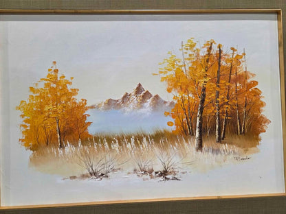 P. Carlo Framed Landscape Painting - Autumn Mountain Scene 44x31"