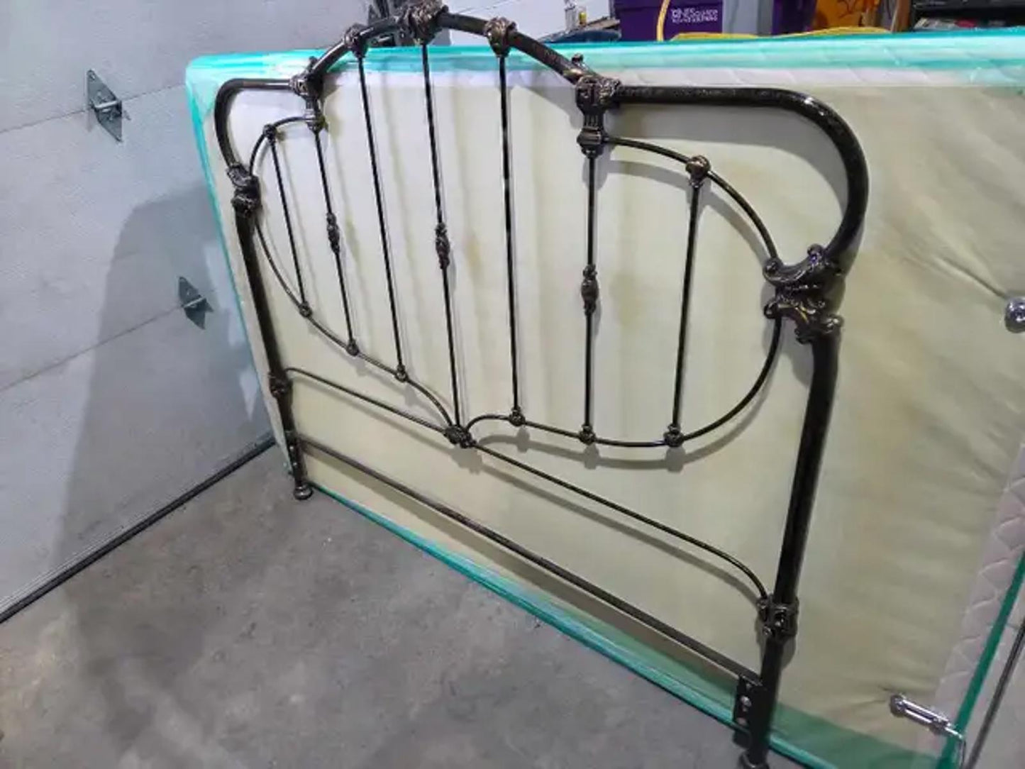 Antique Victorian Style Wrought Iron/Brass Headboard - Queen