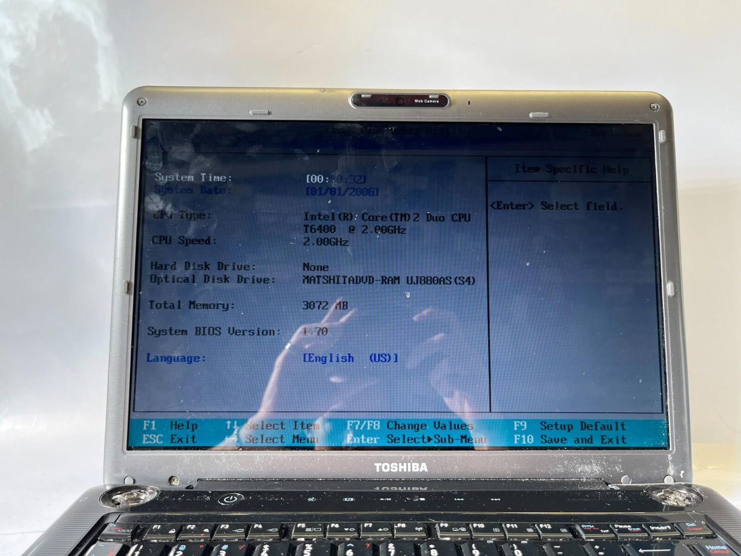 Toshiba A300 Core 2 Duo T6400 2.00GHz 3GB RAM NO HDD NO OS NO BATTERY
