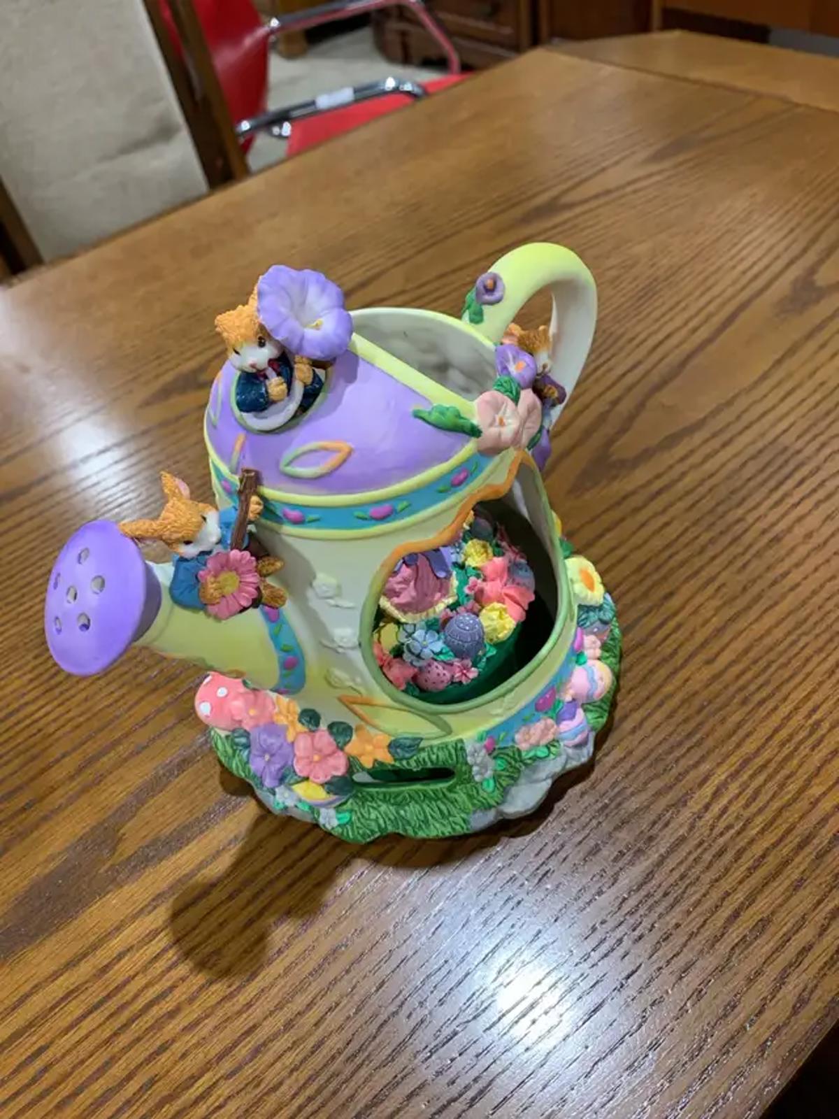Music Easter Bunny Teapot Figurine
