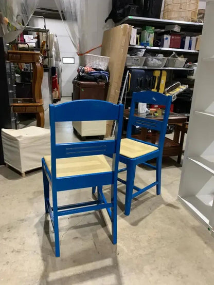 Set of 2 Blue Wooden Dining Chairs