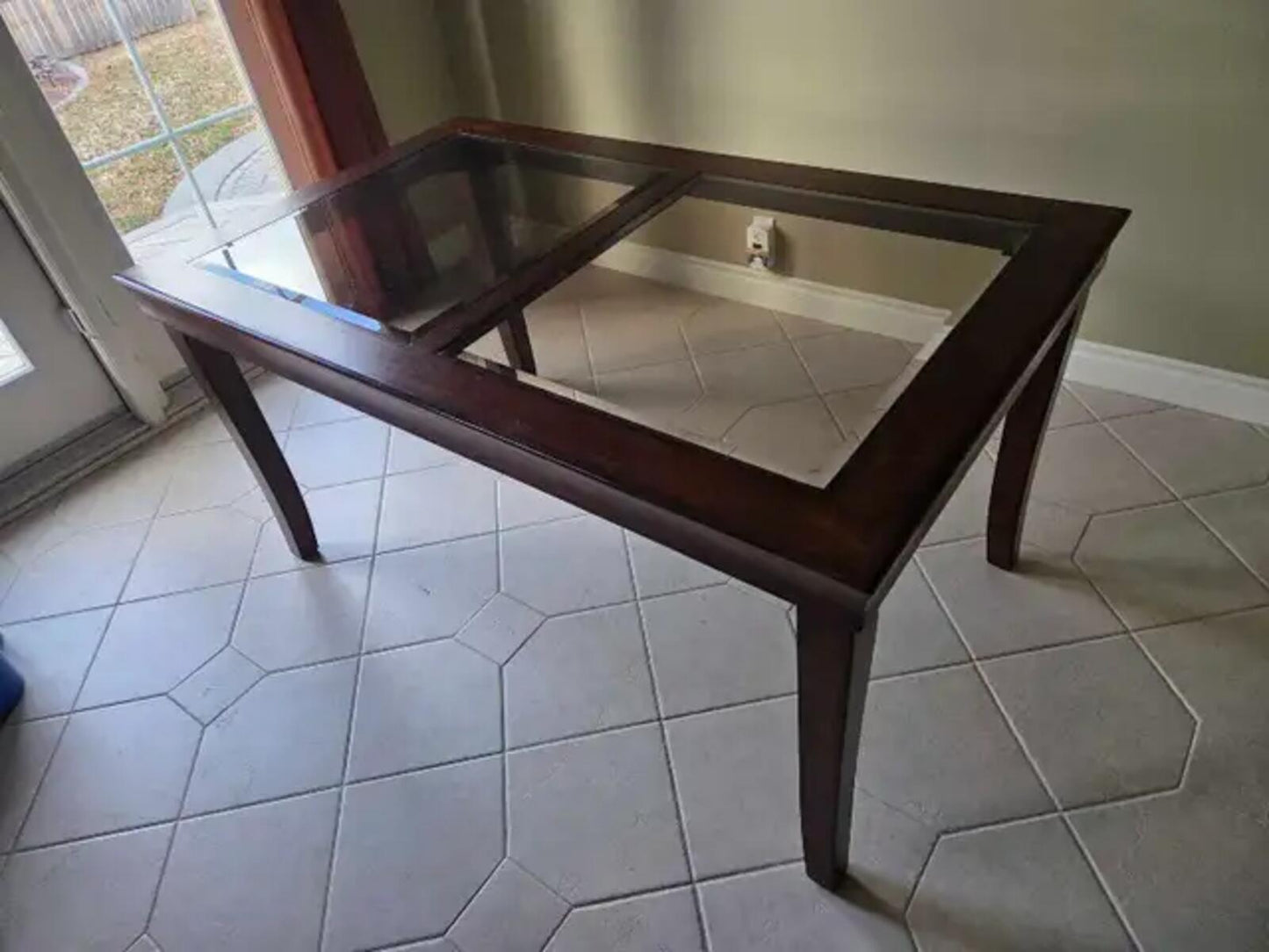 Glass Top Wooden Dining Table