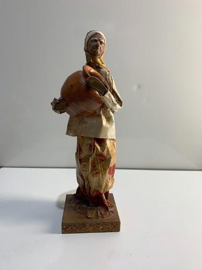 Vintage Mexican Folk Art Paper Mache Man and Woman Figures with Pottery
