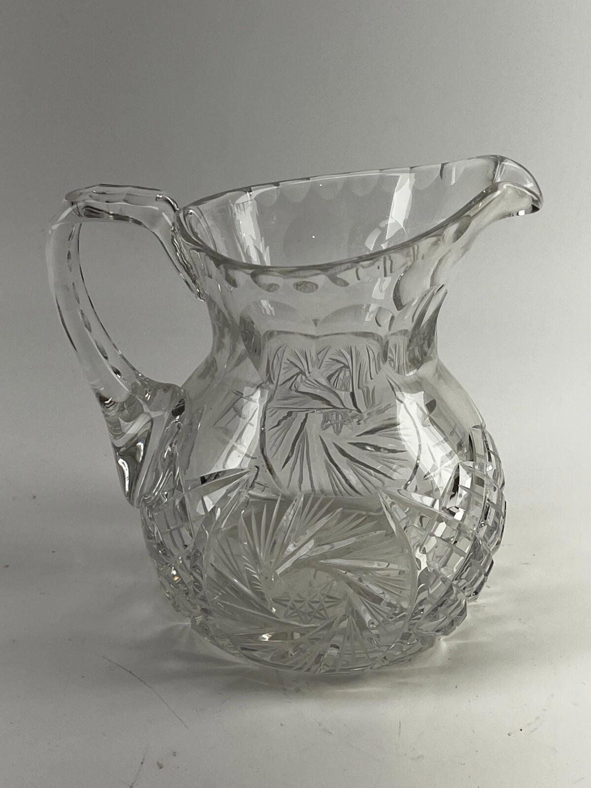 Vtg Cut Glass Pinwheel Thumbprint Crystal Pitcher
