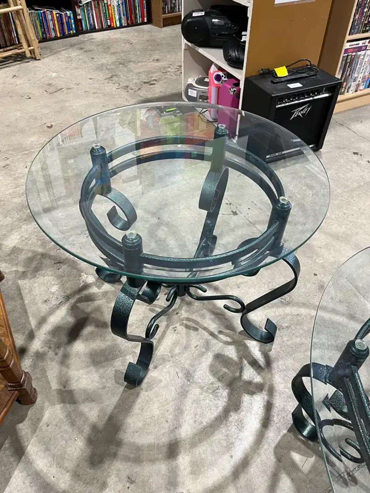 Glass/Iron Coffee & End Table Set