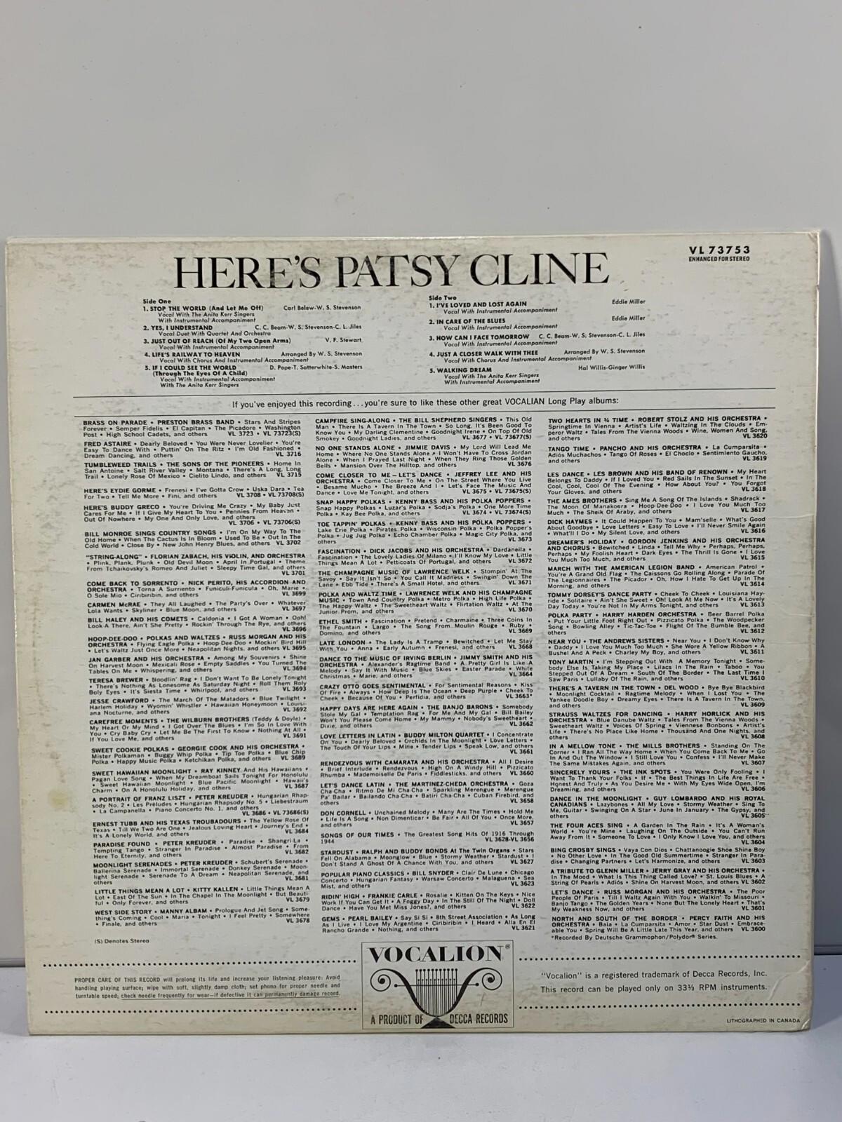 HERE'S PATSY CLINE LP 1965 ORIGINAL NICE CONDITION
