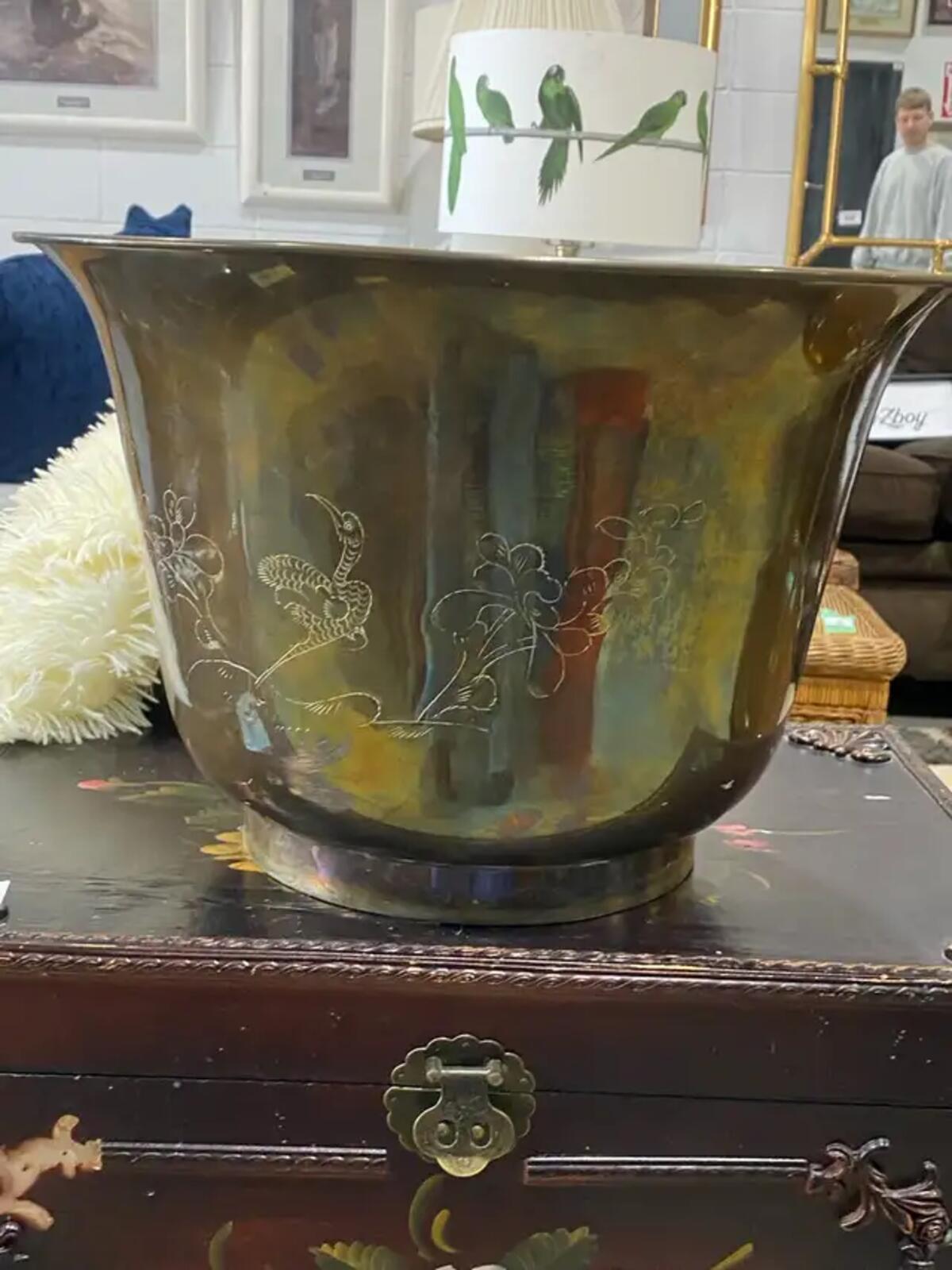 Brass Engraved Floral Planter