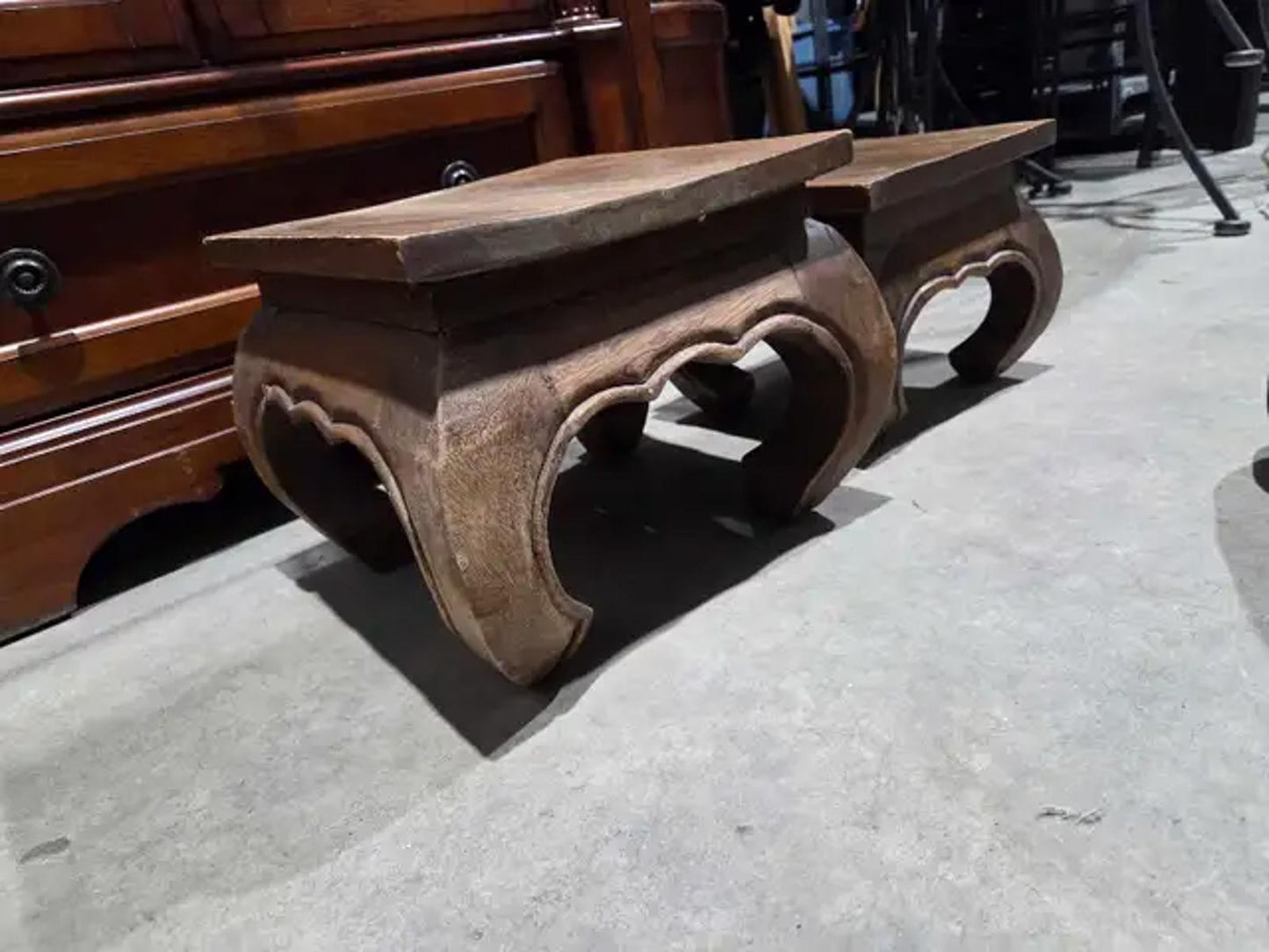 Rustic Wooden Carved Mini Stool Stands