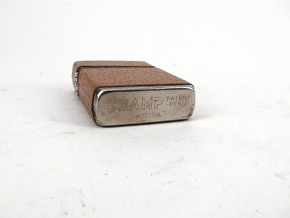 Vintage CHAMP Flip Lighter - Brown Leather Wrapped - Made In Austria