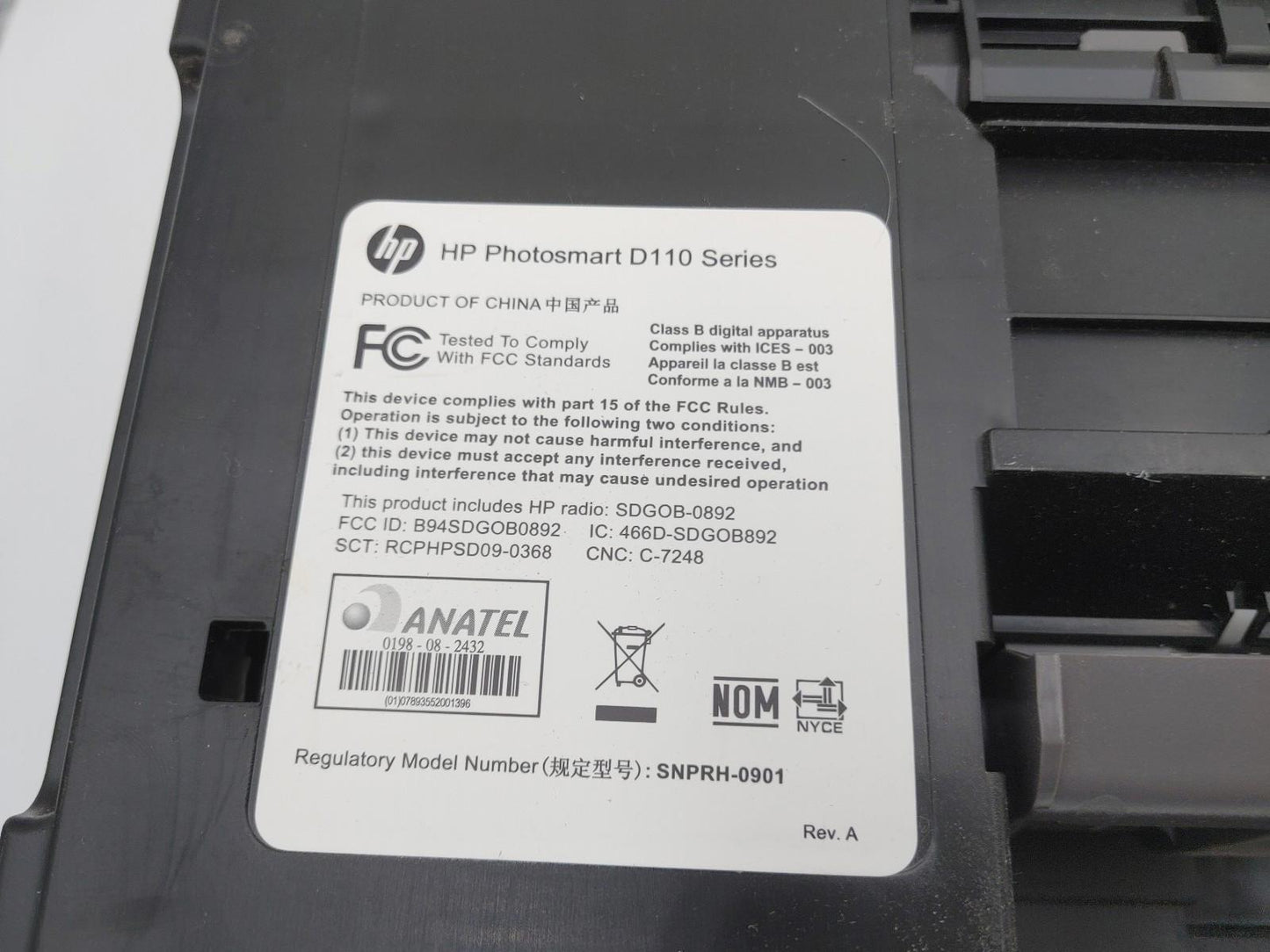 Good Condition HP Photosmart D110 All-In-One Printer Black Untested