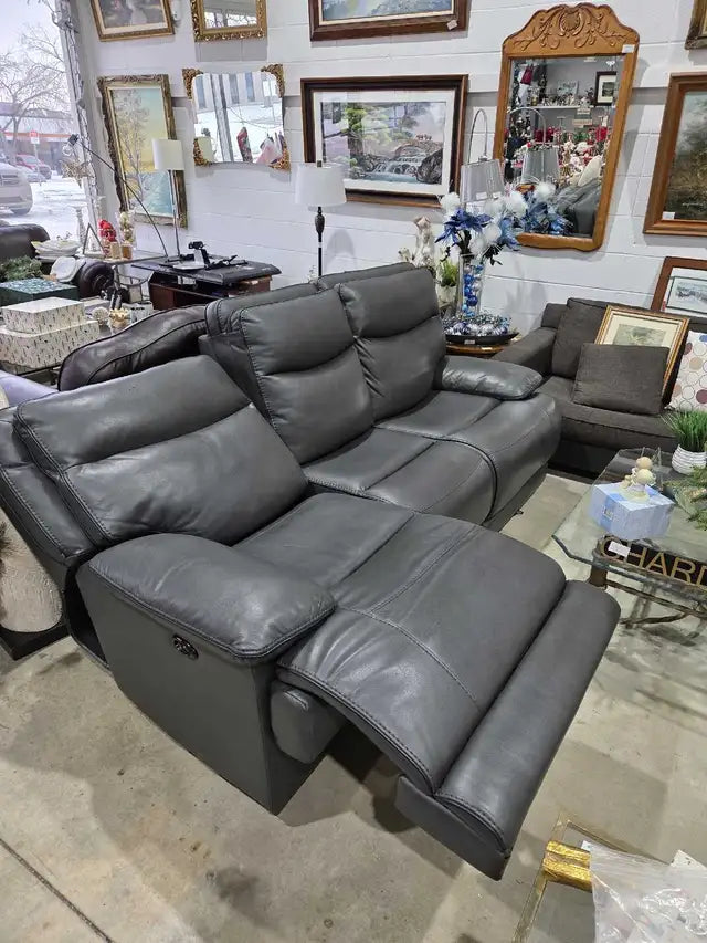Grey Faux Leather Power Reclining Sofa