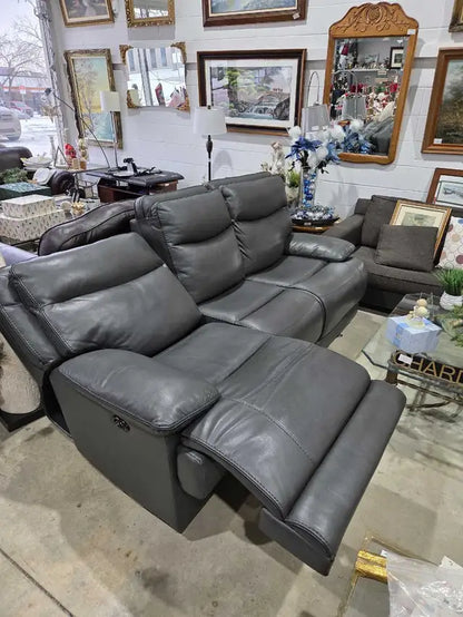 Grey Faux Leather Power Reclining Sofa