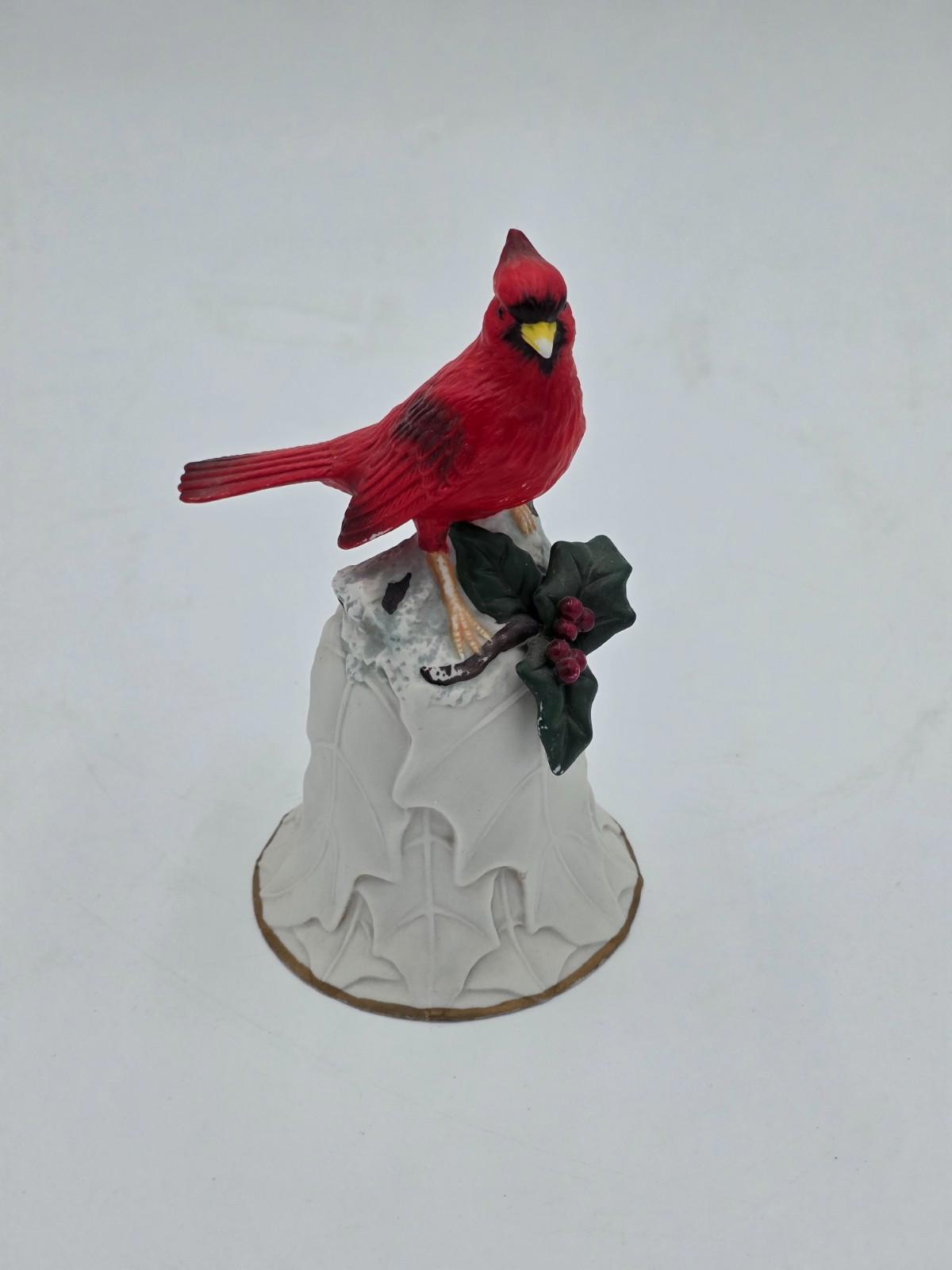 Vintage Avon Red Cardinal Porcelain Bell With Holly Leaf And Berries Collectible