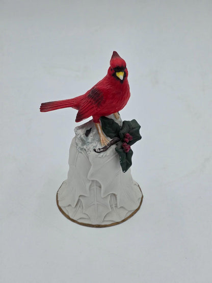 Vintage Avon Red Cardinal Porcelain Bell With Holly Leaf And Berries Collectible