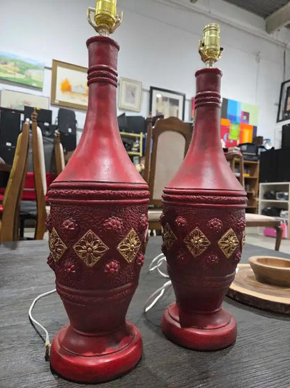 Ceramic Red Table Lamps - 2 Matching