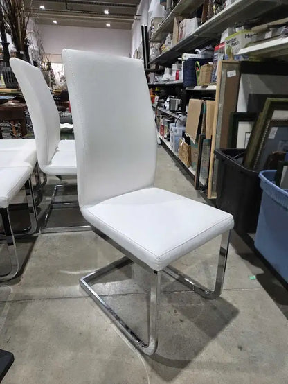 White Vinyl Dining Chairs Set - 6 Available