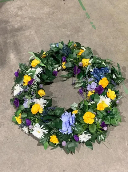 Purple and Yellow Floral Wreath Arrangement 40”