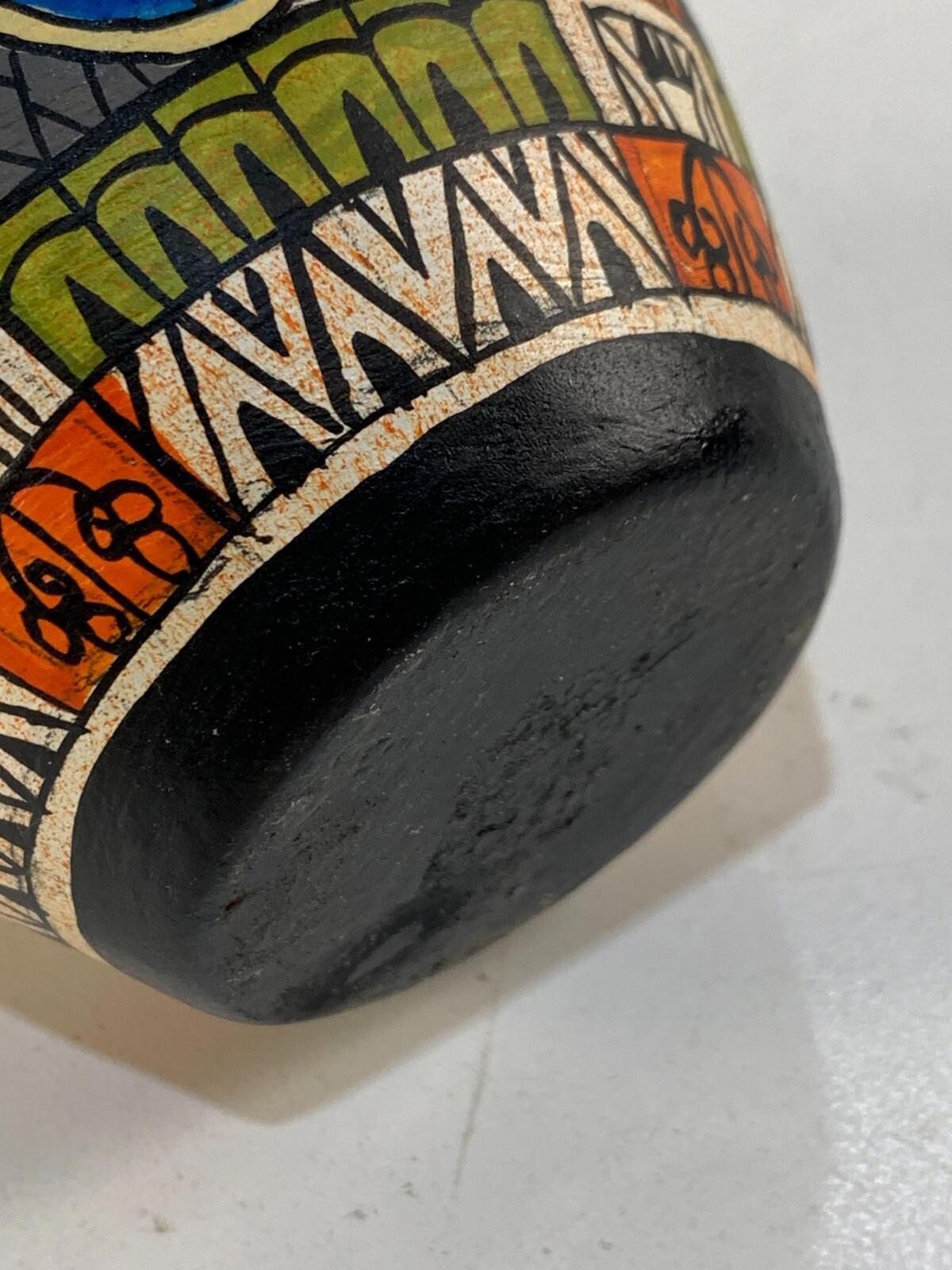 Hand painted tribal pottery vase geometric patterns abstract colors