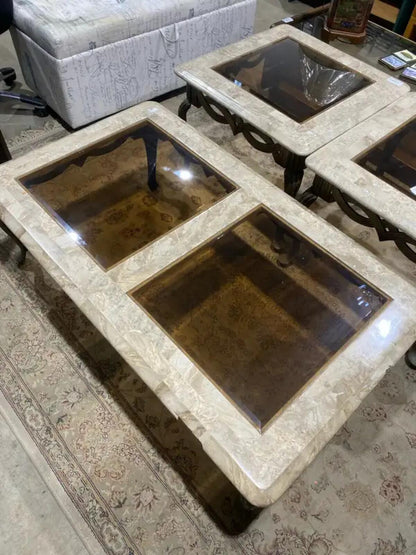 Glass & Marble Coffee/End table Set