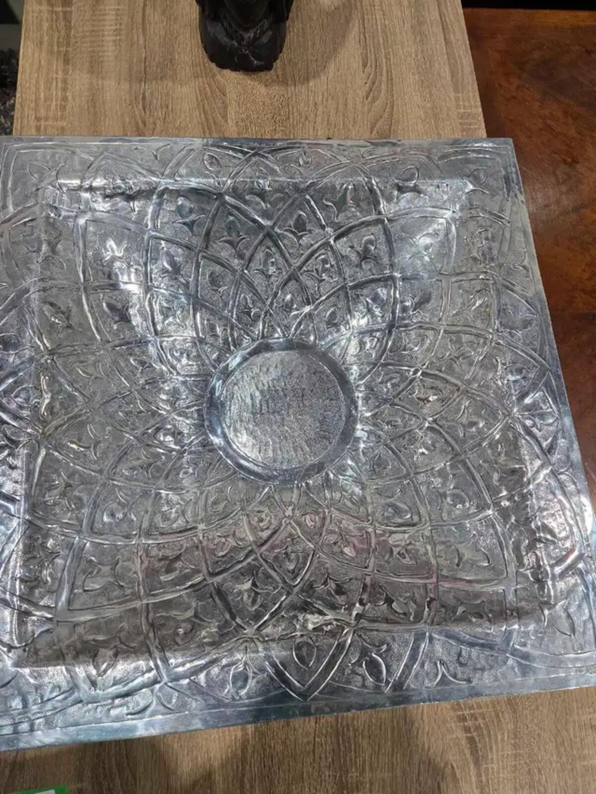 mid-century hand-wrought or hammered aluminum square bowl